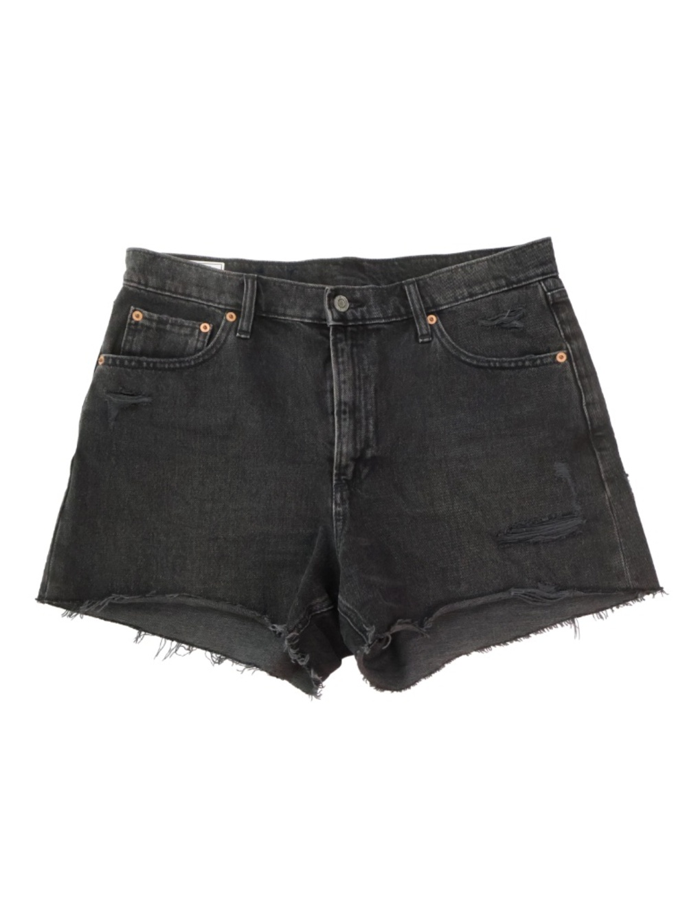 GAP 4" High Rise Stride Shorts Black Distressed Denim Raw Hem 30 10R